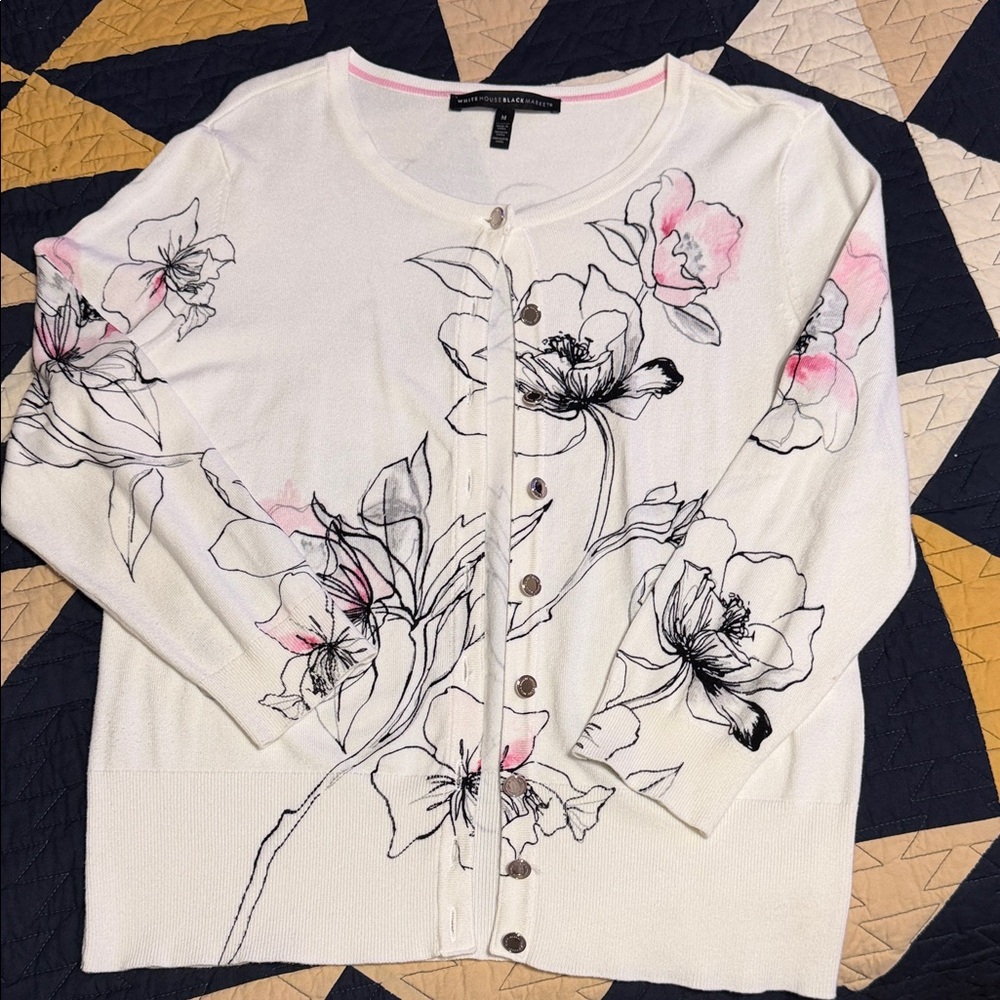 Floral Button-Up 3/4 Sleeve Cardigan